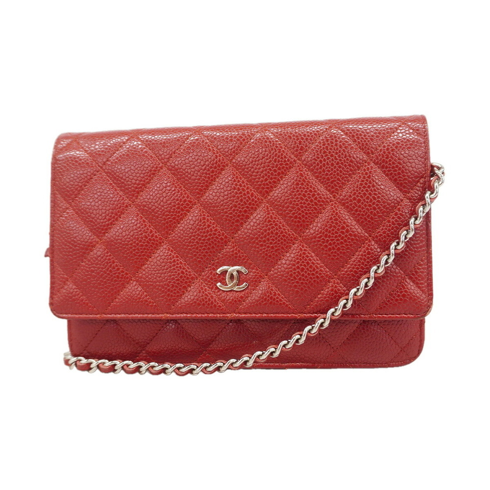 CHANEL Red Caviar Leather Wallet